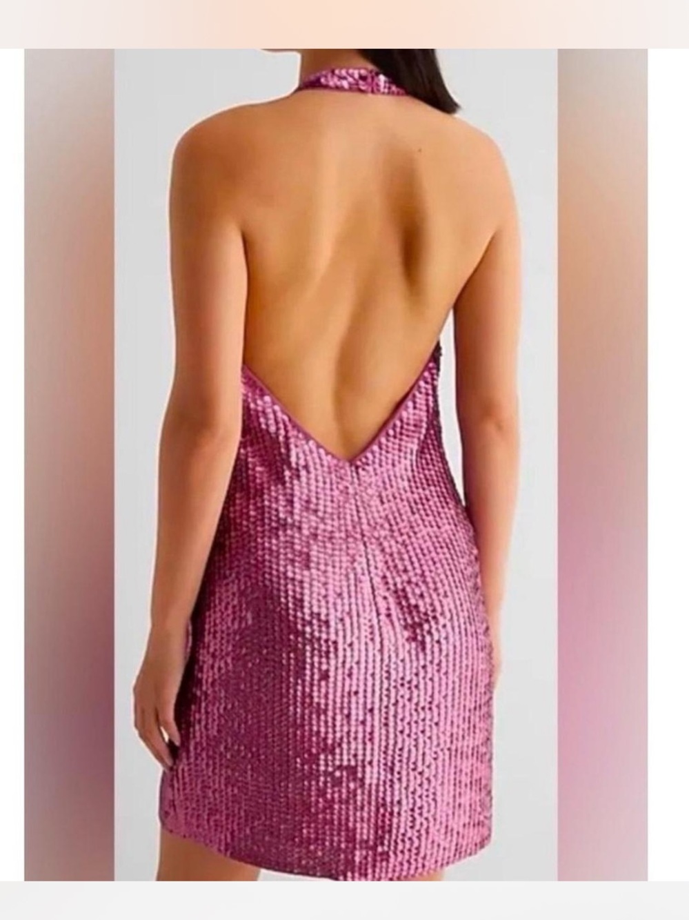 Express Pink Sequin Halter Mini Dress
